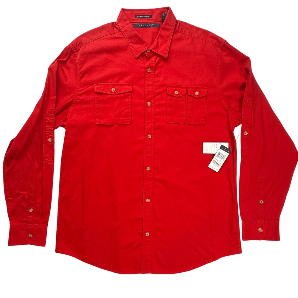 Sean John Mens 3XL Tailored Fit Button Down Shirt Red Long Sleeve NWT W408